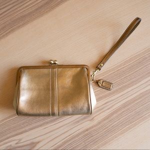 Metallic Gold Coach Kiss Snap Wristlet